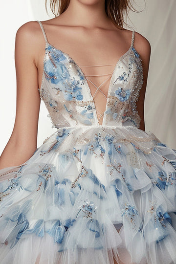 Spaghetti Straps A Line Tiered Short Homecoming Dress